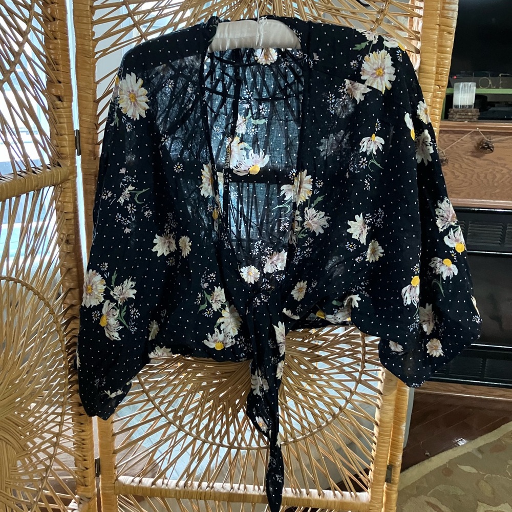LC Lauren Conrad Black Floral Top